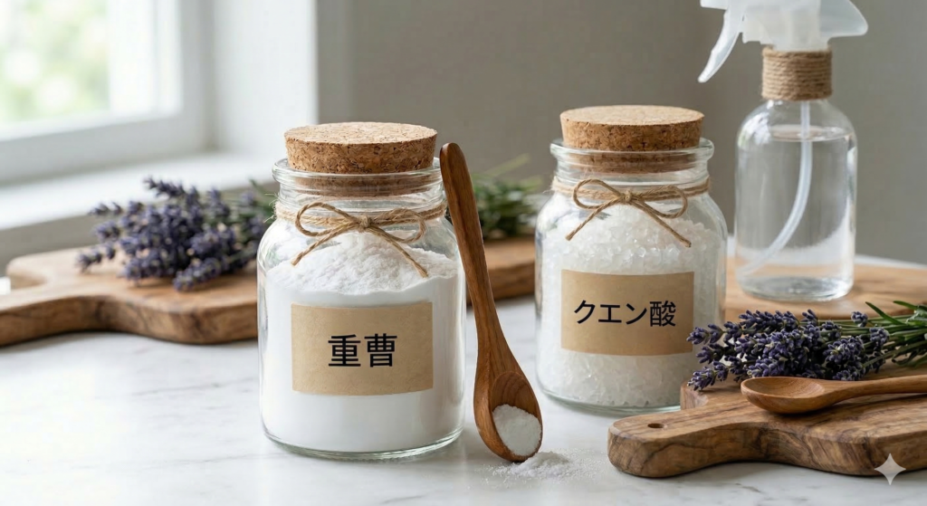 ドラッグストアで購入できる重曹とクエン酸を代用品として活用する、日用品の節約アイデア。