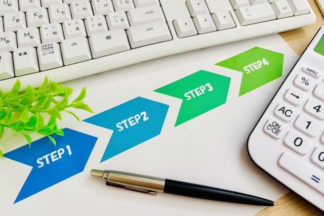 Vポイント交換の工程をイメージさせる、STEP1から4の矢印が並んだ写真。ウエル活に向けた具体的な手順を象徴。